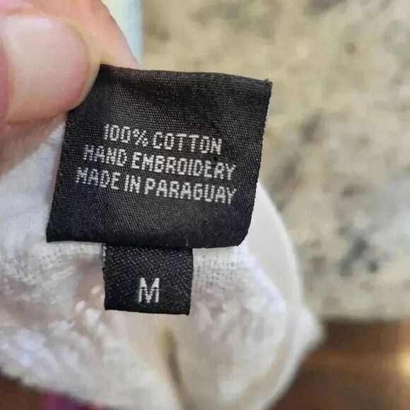 AO Aho Po'I Raity Women's White Cotton Button Down Top w Set In Lace Accents - Picture 13 of 13